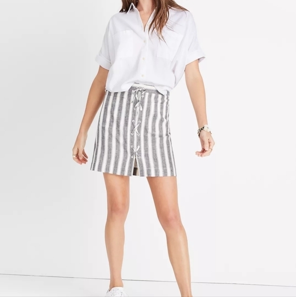 Madewell Linen Blend striped lace up skirt size 6